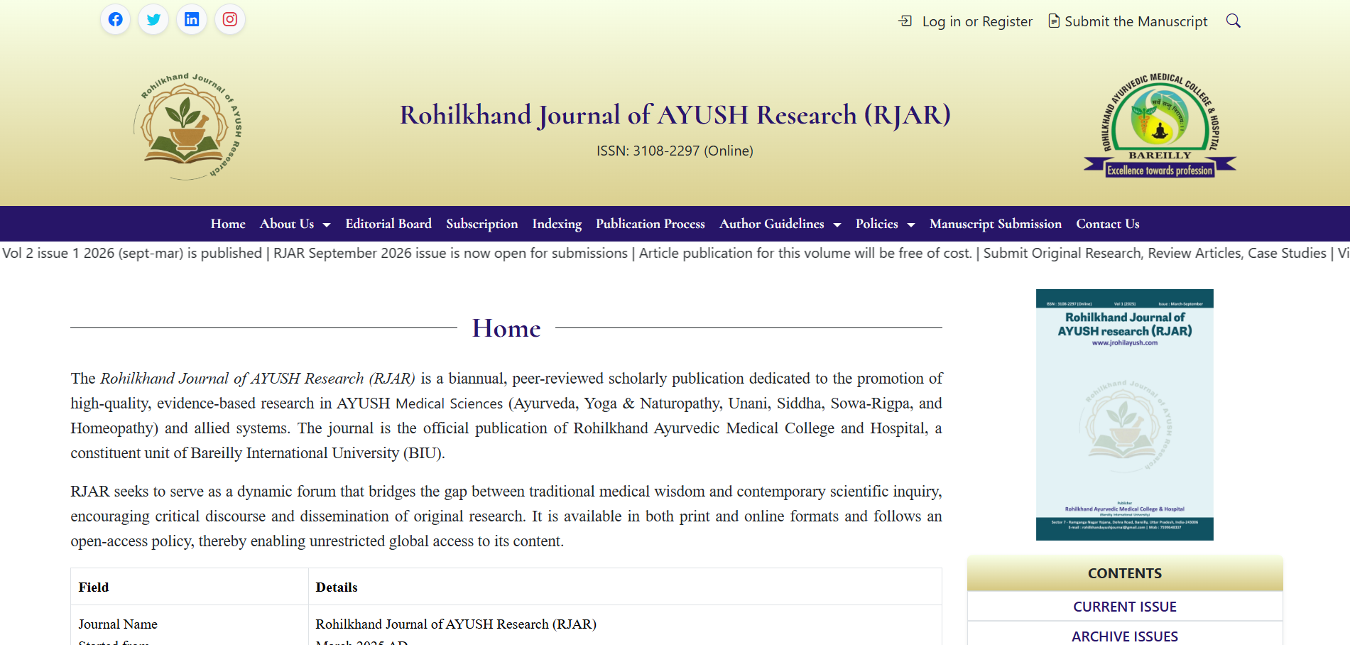Rohilkhand Journal of AYUSH Research (RJAR)