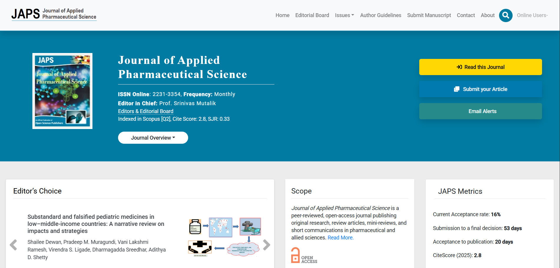 Journal of Applied Pharmaceutical Science (JAPS)