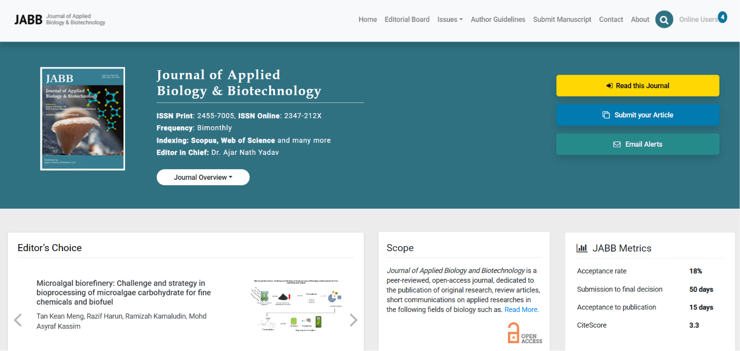 Journal of Applied Biology & Biotechnology